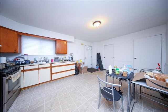 kitchen with stainless steel range with gas cooktop and sink