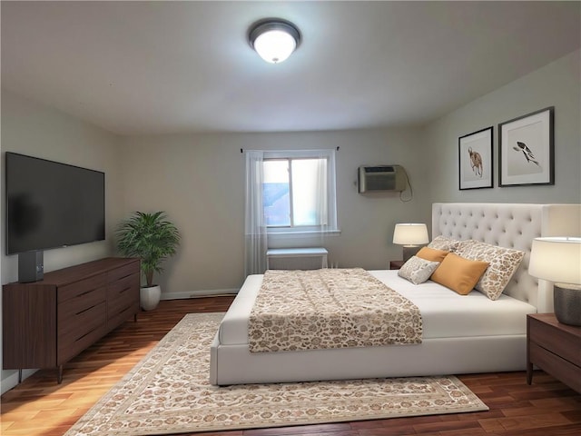 298 Bay 14th St, Brooklyn, NY 11214 - bedroom featuring wood finished floors, a wall mounted air conditioner, and baseboards
