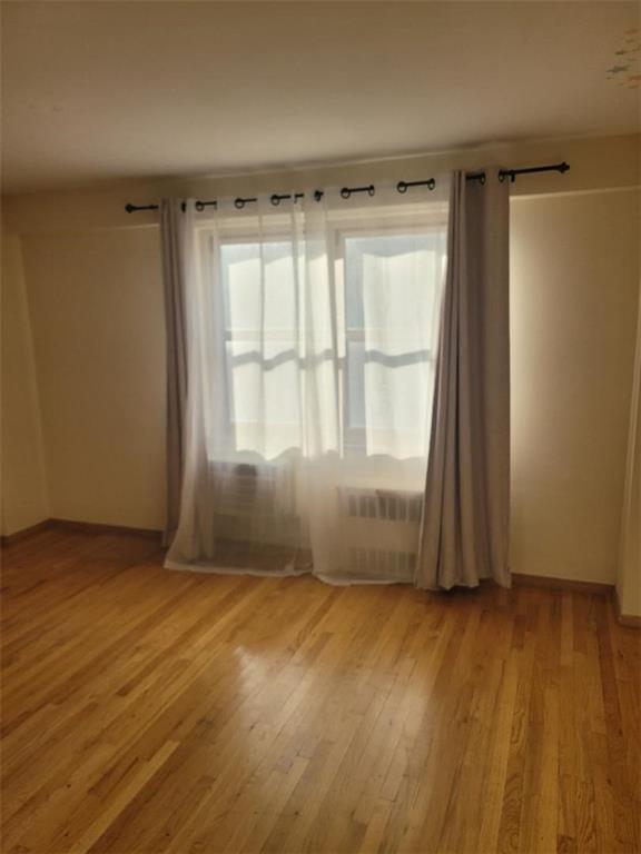 unfurnished room featuring radiator and light hardwood / wood-style flooring