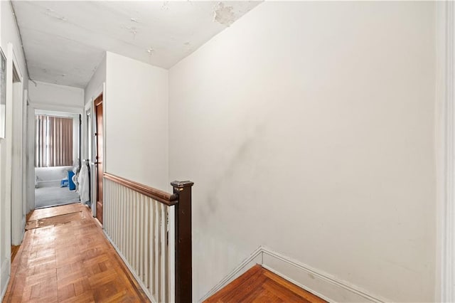 hall featuring light parquet flooring