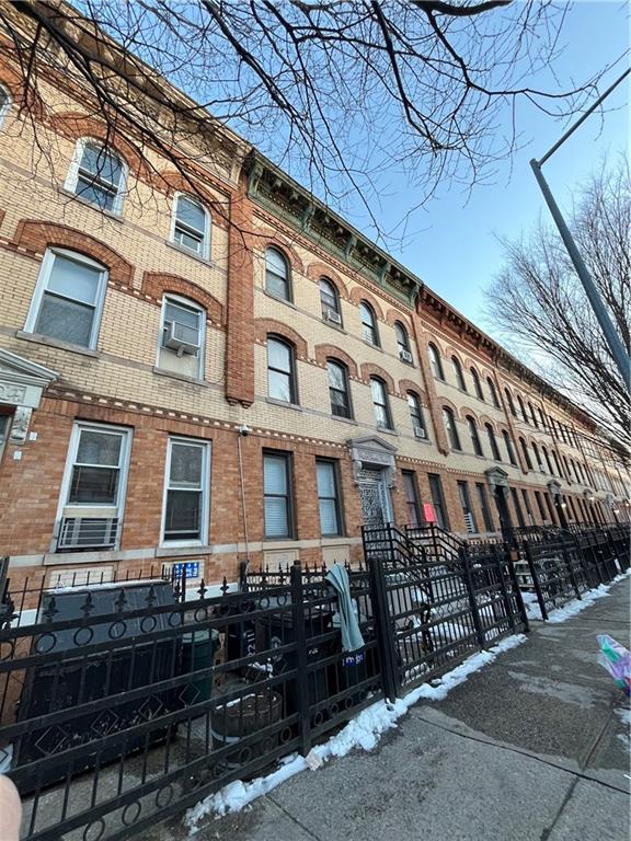 view of snow covered building