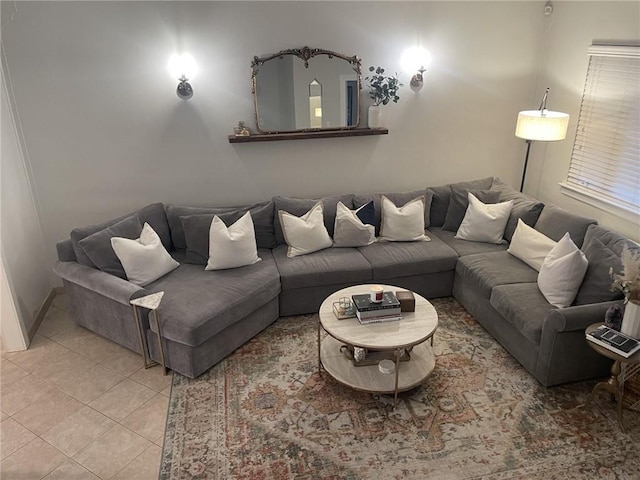 living room featuring light tile patterned floors