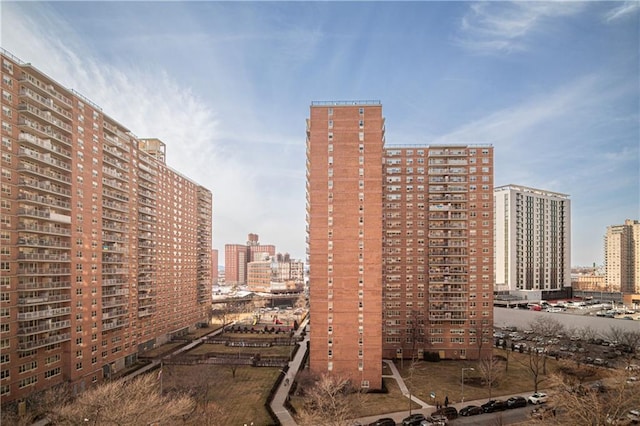 view of building exterior with a city view