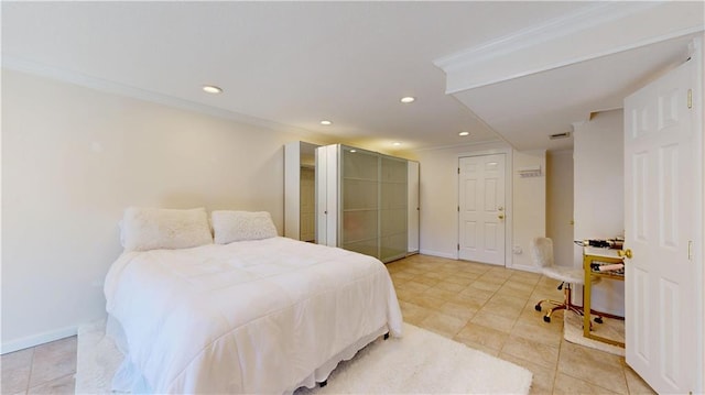 bedroom with crown molding