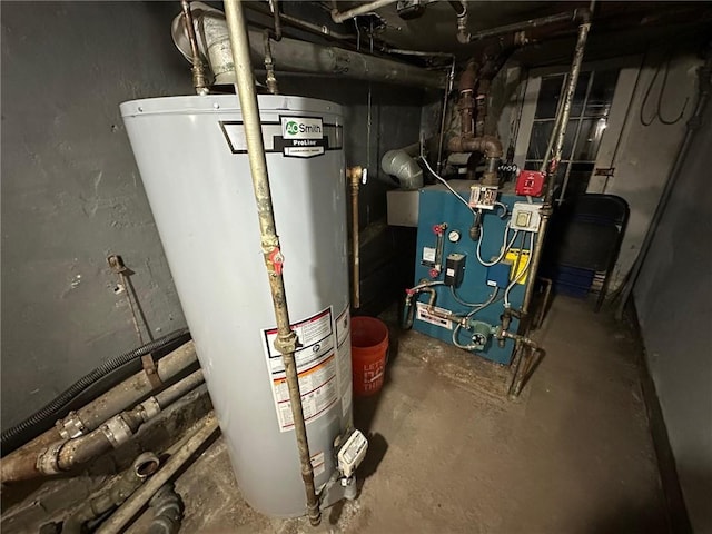 utility room featuring a heating unit and water heater