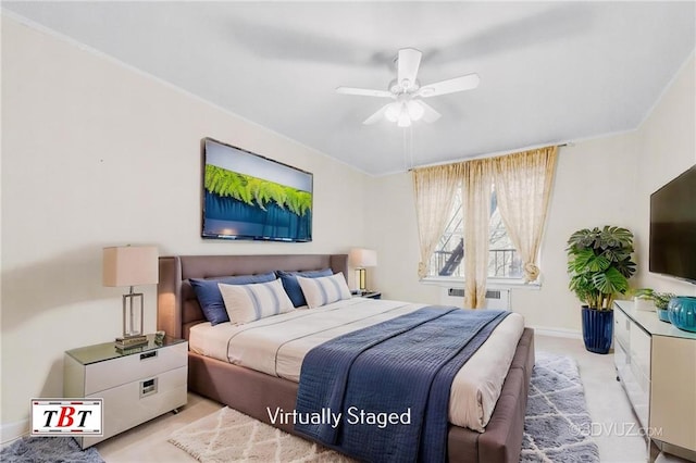 bedroom with baseboards, carpet floors, and ceiling fan