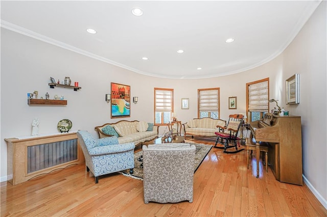 1265 86th St, Brooklyn, NY 11228 - living room featuring ornamental molding, light wood finished floors, and recessed lighting