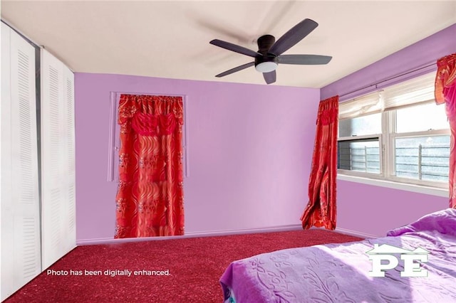 bedroom featuring carpet and a ceiling fan