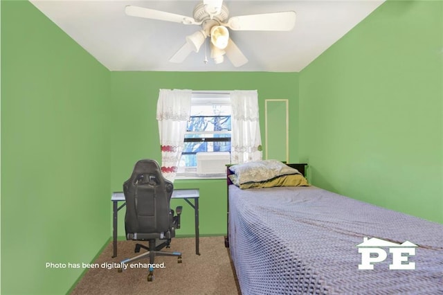 carpeted bedroom featuring a ceiling fan