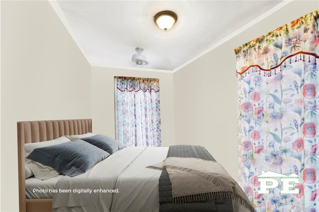 bedroom with crown molding