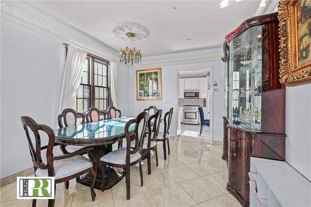 dining area with an inviting chandelier and light tile patterned flooring