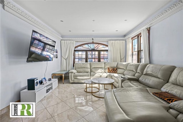 living room with marble finish floor