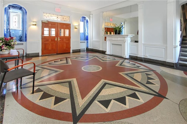 2375 Ocean Ave Unit 3H, Brooklyn, NY 11229 - entrance foyer with stairway, ornate columns, wainscoting, and a decorative wall