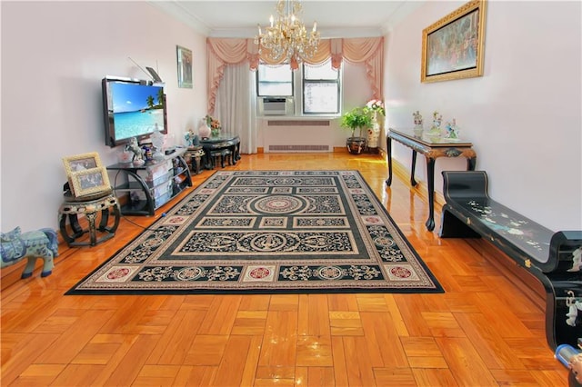 2375 Ocean Ave Unit 3H, Brooklyn, NY 11229 - interior space featuring crown molding, a notable chandelier, and radiator