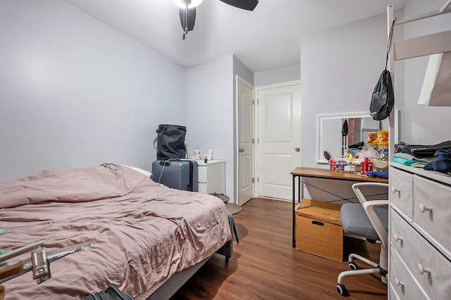 bedroom featuring ceiling fan and wood finished floors