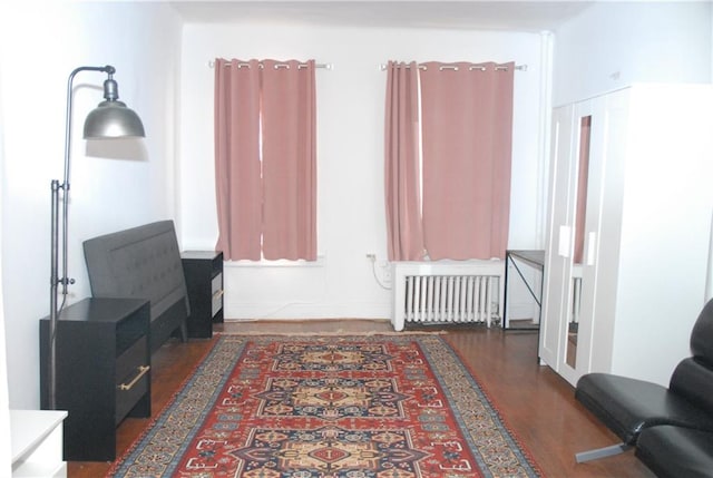 interior space featuring radiator and dark wood finished floors