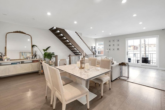97 Battery Ave Unit 3B, Brooklyn, NY 11209 - dining space featuring wood finished floors, recessed lighting, and stairway