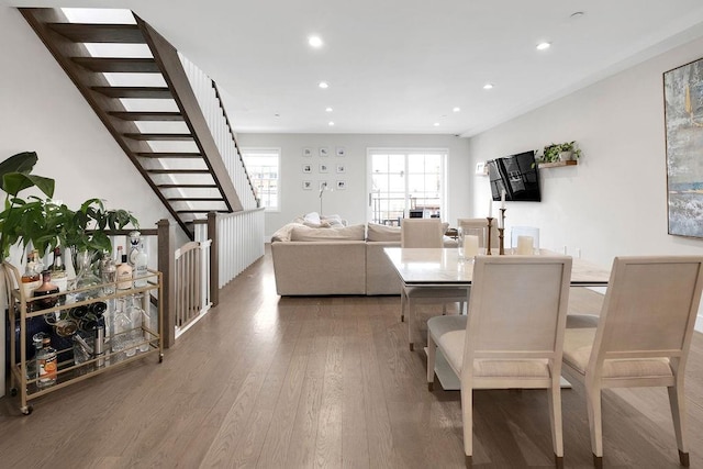97 Battery Ave Unit 3B, Brooklyn, NY 11209 - dining area with wood finished floors, recessed lighting, and stairs