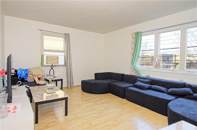 living area with light wood-style floors