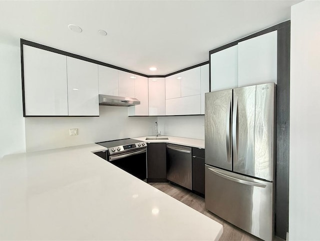 1238 63rd St Unit D301, Brooklyn, NY 11219 - kitchen with stainless steel appliances, under cabinet range hood, a sink, and light countertops