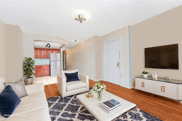 living room with light wood-type flooring