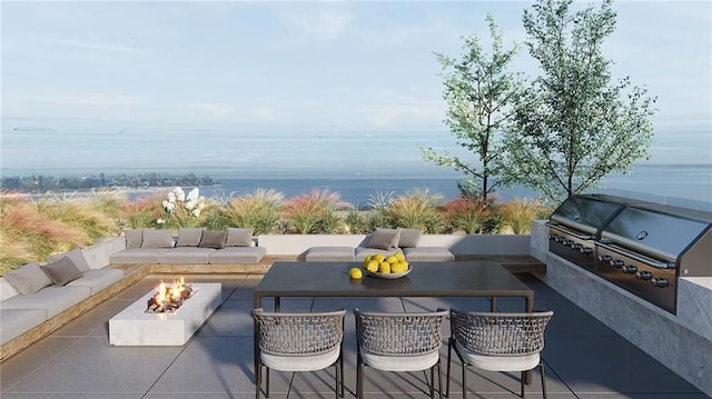 2286 Cropsey Ave Unit 15E, Brooklyn, NY 11214 - view of patio with an outdoor living space with a fire pit and a water view