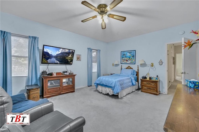 bedroom featuring carpet and a ceiling fan