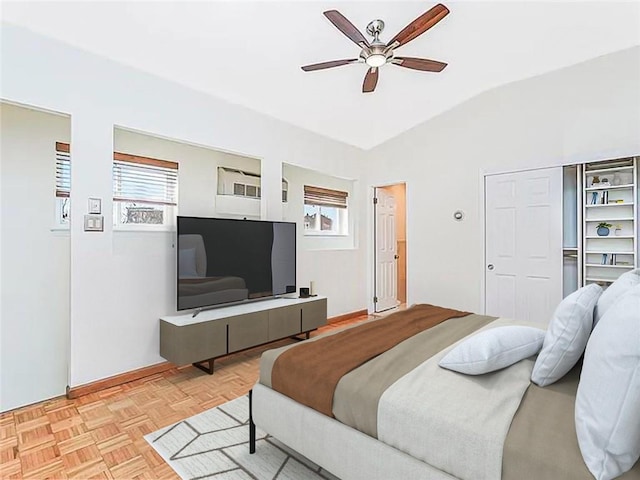 122 Prospect Park SW Unit 10, Brooklyn, NY 11218 - bedroom with lofted ceiling and ceiling fan