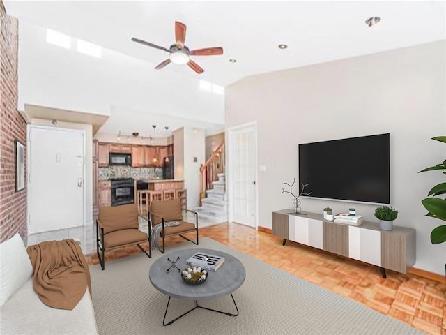 122 Prospect Park SW Unit 10, Brooklyn, NY 11218 - living room with a ceiling fan and stairway