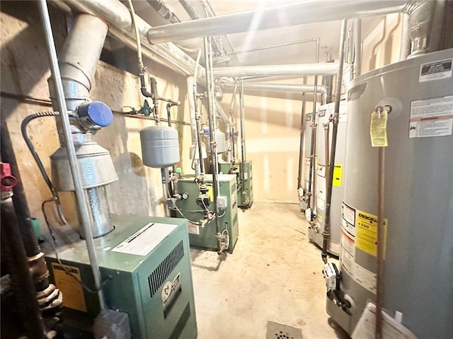 utilities with water heater and a heating unit