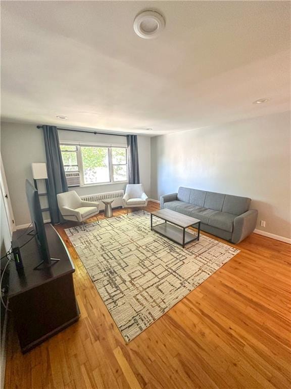 living area featuring baseboards and wood finished floors