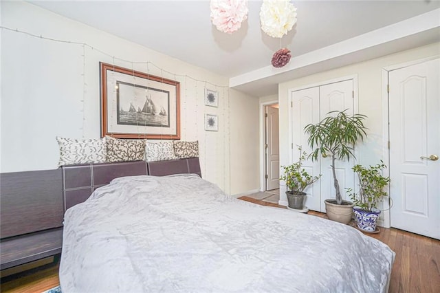 bedroom with a closet and wood finished floors