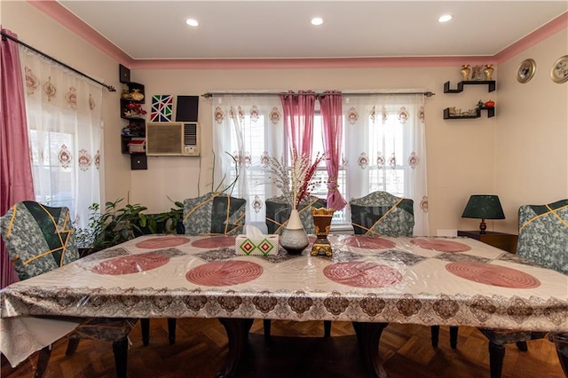 dining space featuring recessed lighting