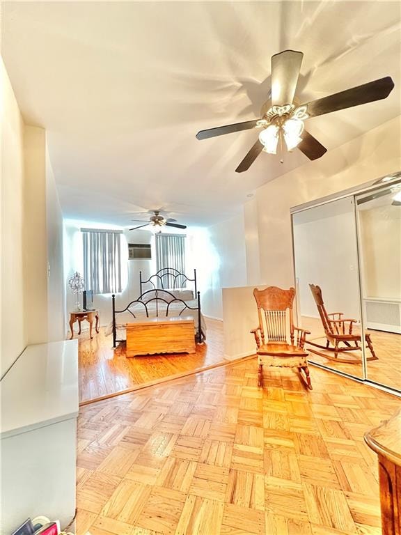 bedroom with a closet and a ceiling fan