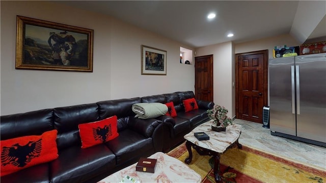 living room featuring recessed lighting