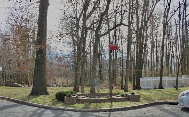 view of home's community featuring fence and a yard