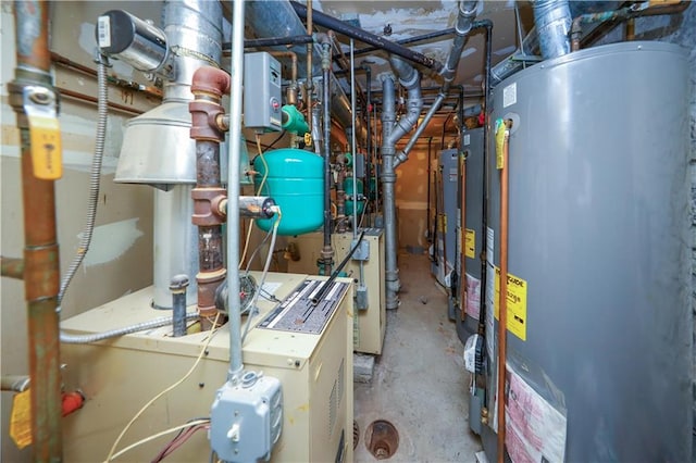 utilities with gas water heater and a heating unit