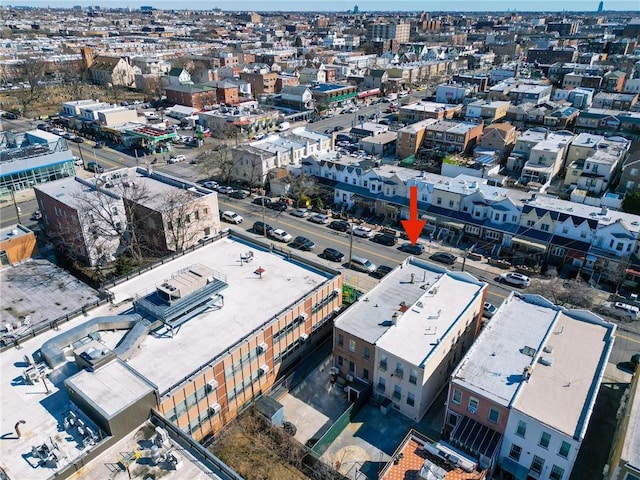 drone / aerial view with a city view