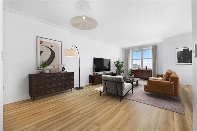 living area featuring wood finished floors and baseboards