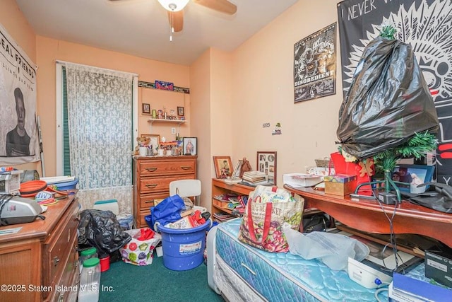 31 Seeley St, Brooklyn, NY 11218 - carpeted bedroom with an office area and a ceiling fan