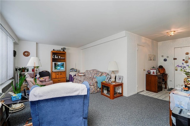 living room featuring carpet