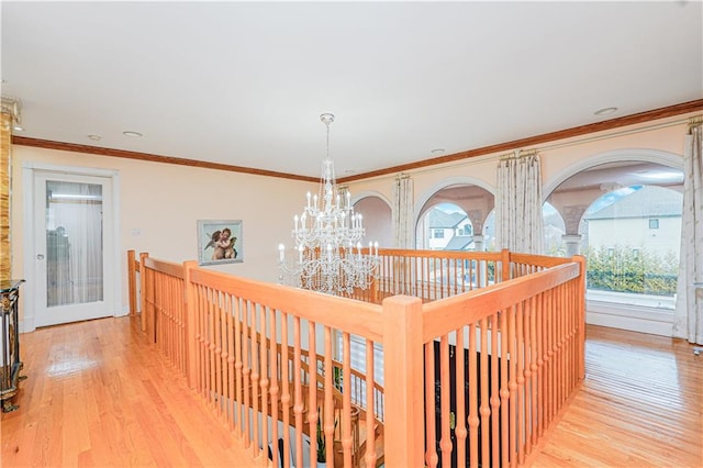 90 Giegerich Ave, Staten Island, NY 10307 - hall featuring light wood-style floors, plenty of natural light, an upstairs landing, and ornamental molding