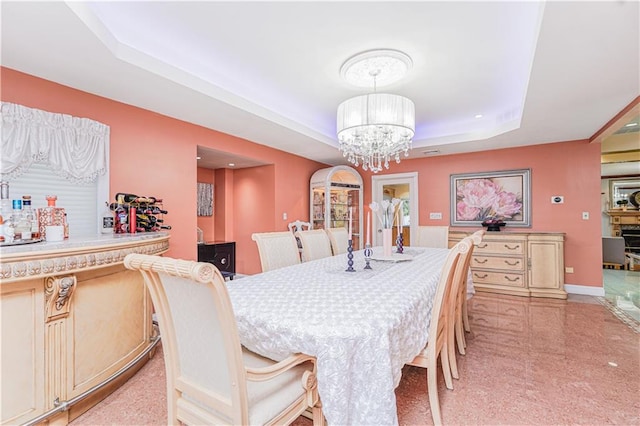 90 Giegerich Ave, Staten Island, NY 10307 - dining area featuring a raised ceiling, a chandelier, baseboards, and recessed lighting