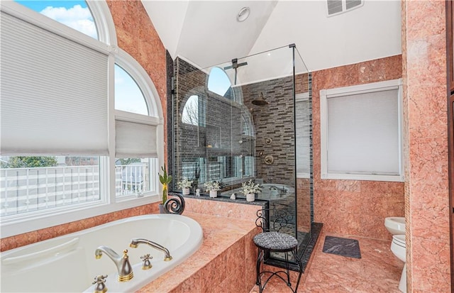 90 Giegerich Ave, Staten Island, NY 10307 - bathroom with a garden tub, a shower stall, lofted ceiling, toilet, and a bidet