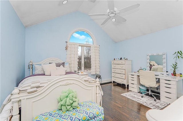 90 Giegerich Ave, Staten Island, NY 10307 - bedroom featuring lofted ceiling, dark wood-type flooring, an office area, ceiling fan, and baseboard heating