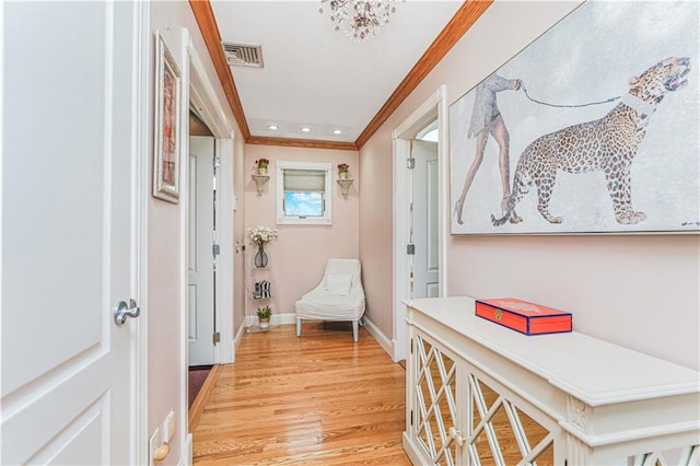 90 Giegerich Ave, Staten Island, NY 10307 - hallway featuring crown molding, light wood-style floors, recessed lighting, and baseboards