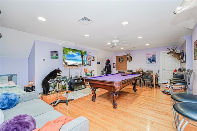 90 Giegerich Ave, Staten Island, NY 10307 - rec room with billiards table, light wood-style flooring, recessed lighting, and ceiling fan