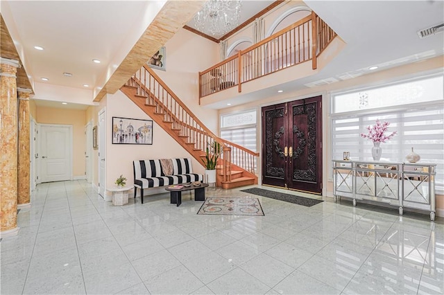 90 Giegerich Ave, Staten Island, NY 10307 - foyer entrance with stairway, plenty of natural light, baseboards, recessed lighting, and a high ceiling