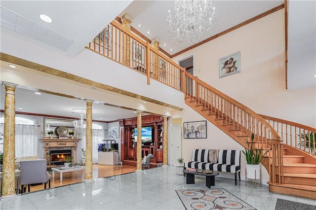 90 Giegerich Ave, Staten Island, NY 10307 - common area with stairway, a high ceiling, ornamental molding, and recessed lighting