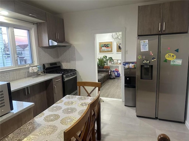 295 Clifton St, Staten Island, NY 10305 - kitchen with appliances with stainless steel finishes, dark brown cabinets, under cabinet range hood, and tasteful backsplash